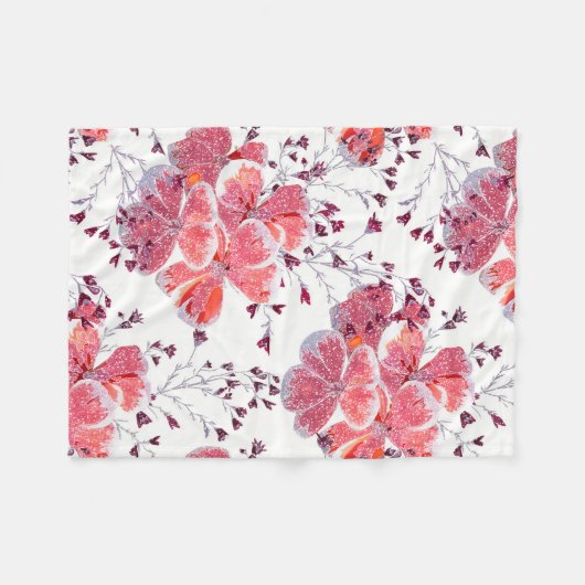 Roze rode bloemen op wit. fleece deken (Voorkant (Horizontaal))