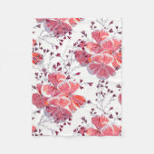 Roze rode bloemen op wit. fleece deken (Voorkant)