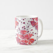 Roze rode bloemen op wit. koffiemok (Voorkant rechts)