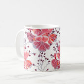 Roze rode bloemen op wit. koffiemok (Voorkant links)