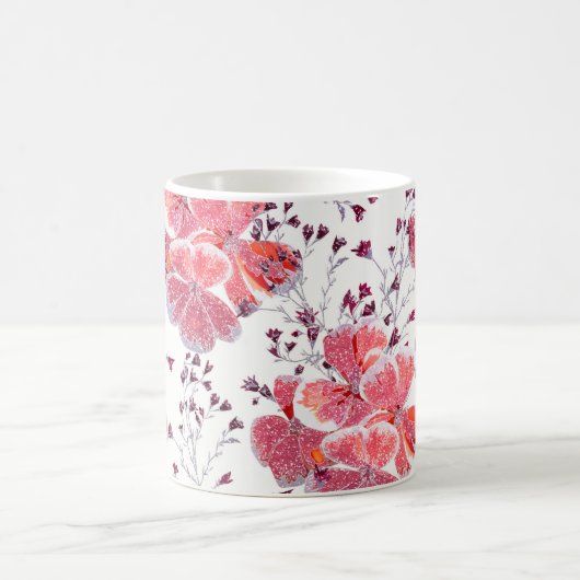 Roze rode bloemen op wit. koffiemok (Center)