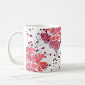 Roze rode bloemen op wit. koffiemok (Links)