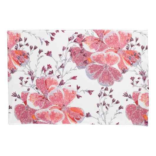 Roze rode bloemen op wit. kussensloop (Voorkant)