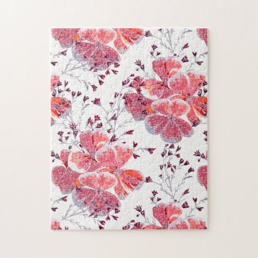 Roze rode bloemen op wit. legpuzzel (Verticaal)