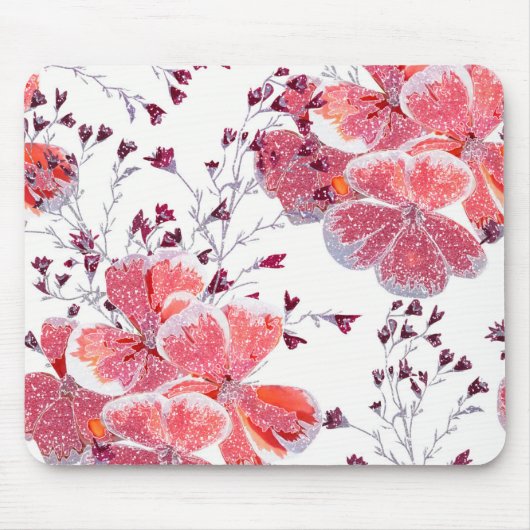 Roze rode bloemen op wit. muismat (Voorkant)