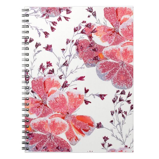 Roze rode bloemen op wit.notitieboek notitieboek (Voorkant)