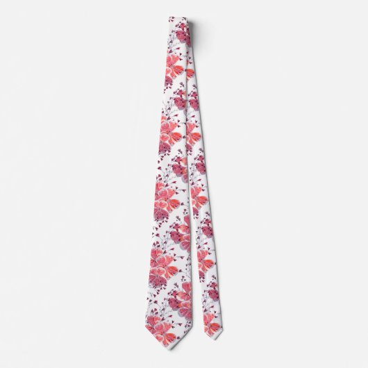 Roze rode bloemen op wit. stropdas (Voorkant)