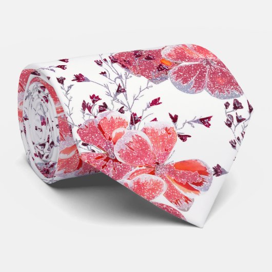 Roze rode bloemen op wit. stropdas (Opgerold)