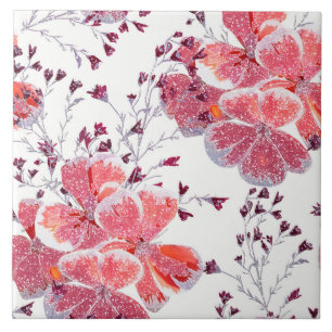Roze rode bloemen op wit. tegeltje