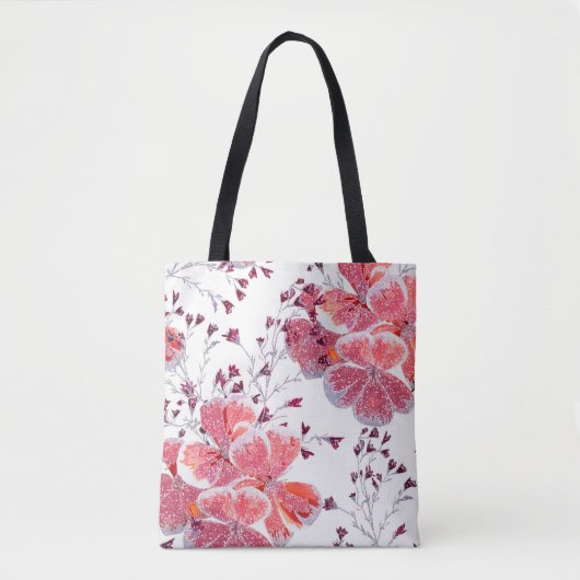 Roze rode bloemen op wit. tote bag (Voorkant)