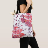 Roze rode bloemen op wit. tote bag (Dichtbij)