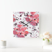 Roze rode bloemen op wit. vierkante klok (Huis)
