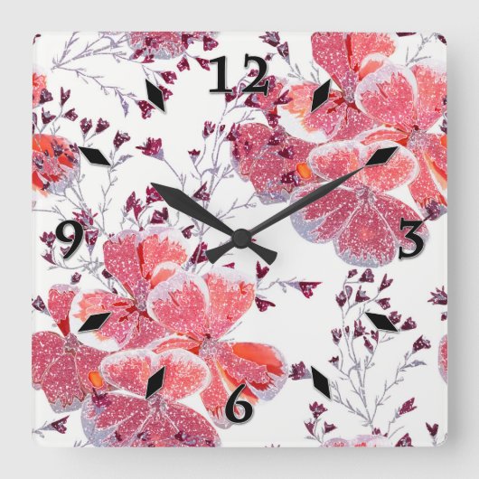 Roze rode bloemen op wit. vierkante klok (Voorkant)