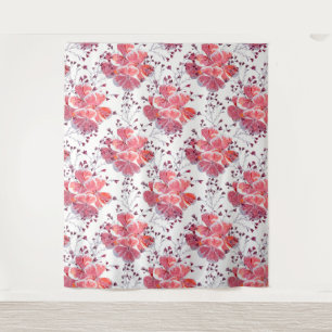 Roze rode bloemen op wit. wandkleed