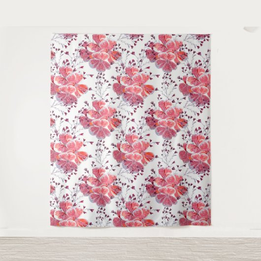 Roze rode bloemen op wit. wandkleed (Voorkant)