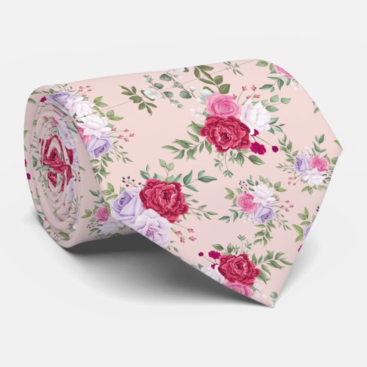 Roze rode bloemen Patroon Kunst Stropdas (Opgerold)