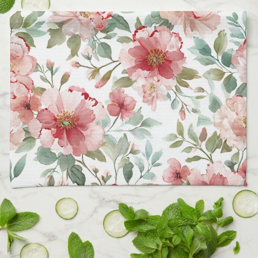 Roze Rode Bloemen Theedoek (Gevouwen)