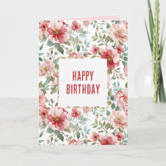 Roze Rode Bloemen Verjaardag Kaart (Voorkant)
