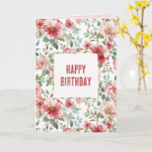 Roze Rode Bloemen Verjaardag Kaart (Gele Bloem)