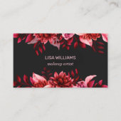 Roze Rode Bloemen Zwart Al QR Code Visitekaartje (Voorkant)