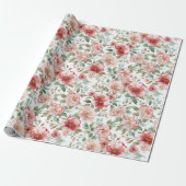 Roze Rode Bloemige Verjaardag Cadeaupapier (Uitgerold)