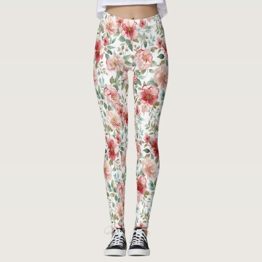 Roze Rode Bloemige Verjaardag Leggings (Voorkant)