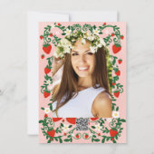 Roze & Rode Bloemranken Aardbei Bruidsdouche Kaart (Achterkant)