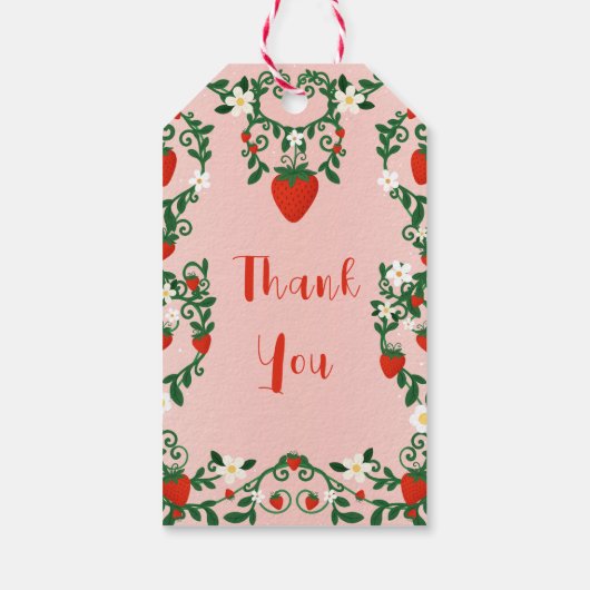 Roze & Rode Bloemranken Aardbei Feest Cadeaulabel (Achterkant)