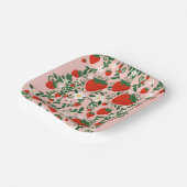 Roze & Rode Bloemranken Aardbei Feest Stickers Papieren Bordje (Gebogen)