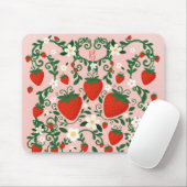 Roze & Rode Bloemranken Aardbei Knuffel Muismat (Met muis)