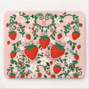 Roze & Rode Bloemranken Aardbei Knuffel Muismat