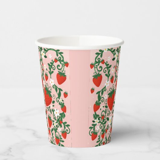Roze & Rode Bloemranken Aardbei Papieren Bekers (Links)