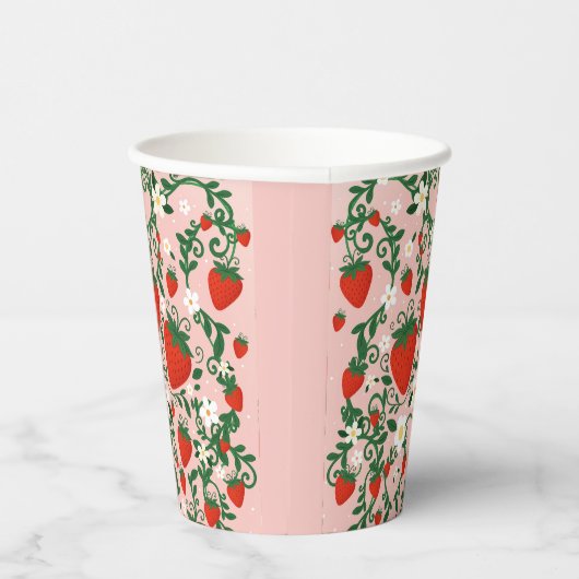 Roze & Rode Bloemranken Aardbei Papieren Bekers (Rechts)
