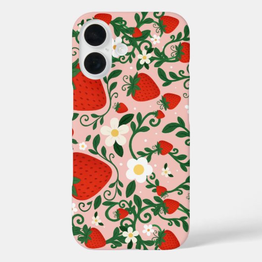 Roze & Rode Bloemranken Aardbei Schattig Case-Mate iPhone Case (Achterkant)