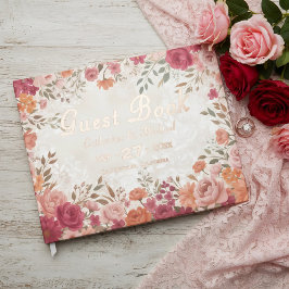 Roze & Rode Bloemrijke Lente Bruiloft Gastenboek