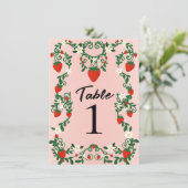 Roze & Rode Bloemslingers Aardbei Tafelnummer (Staand voorkant)