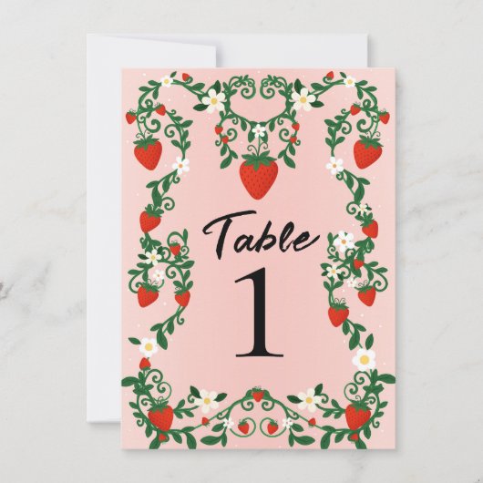 Roze & Rode Bloemslingers Aardbei Tafelnummer (Voorkant)
