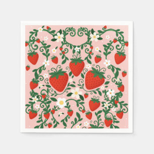 Roze & Rode Bloemslingers Aardbeien Stickers Servet