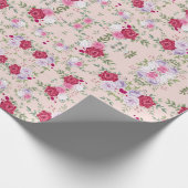 Roze rode bloemtuin  patroon uniek cadeaupapier (Hoek)
