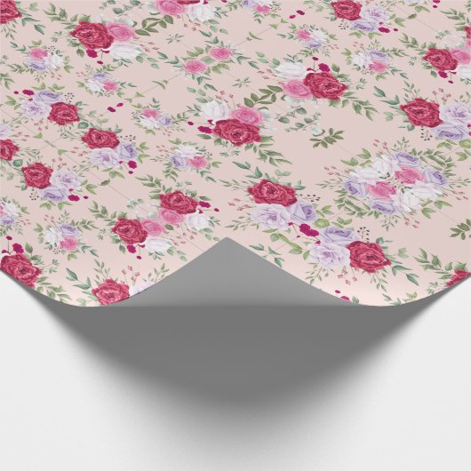 Roze rode bloemtuin  patroon uniek cadeaupapier (Hoek)