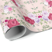 Roze rode bloemtuin  patroon uniek cadeaupapier (Rol Hoek)