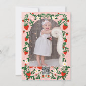 Roze & Rode Bloemwijnstokken Aardbei 1e Verjaardag Kaart (Achterkant)