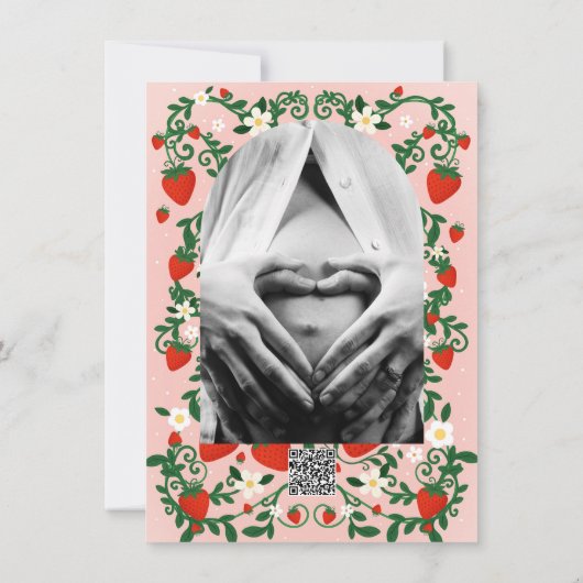 Roze & Rode Bloemwijnstokken Aardbei Baby shower Kaart (Achterkant)