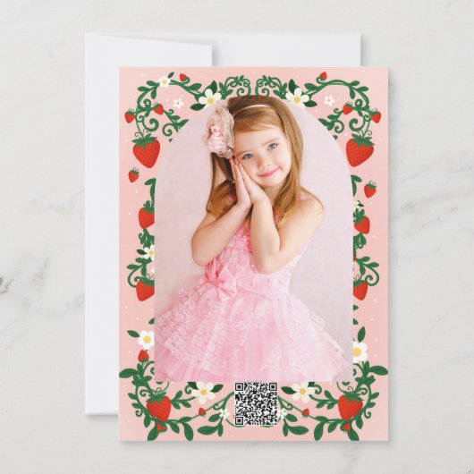 Roze & Rode Bloemwijnstokken Aardbei Schattige Dan Kaart (Achterkant)