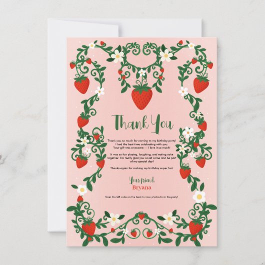 Roze & Rode Bloemwijnstokken Aardbei Schattige Dan Kaart (Voorkant)