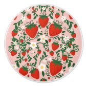Roze & Rode Bloemwijnstokken Aardbei Schattige Keramische Knop (Voorkant)