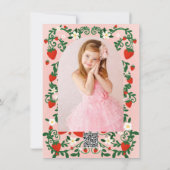 Roze & Rode Bloemwijnstokken Aardbei Verjaardagsfe Kaart (Achterkant)