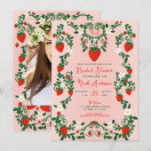 Roze & Rode Bloemwijnstokken Aardbei Vrijgezellenf Kaart (Voorkant / Achterkant)