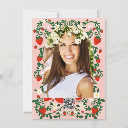 Roze & Rode Bloemwijnstokken Aardbei Vrijgezellenf Kaart (Achterkant)