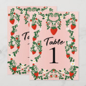 Roze & Rode Bloemwijnstokken Aardbeien Tafelnummer (Voorkant / Achterkant)